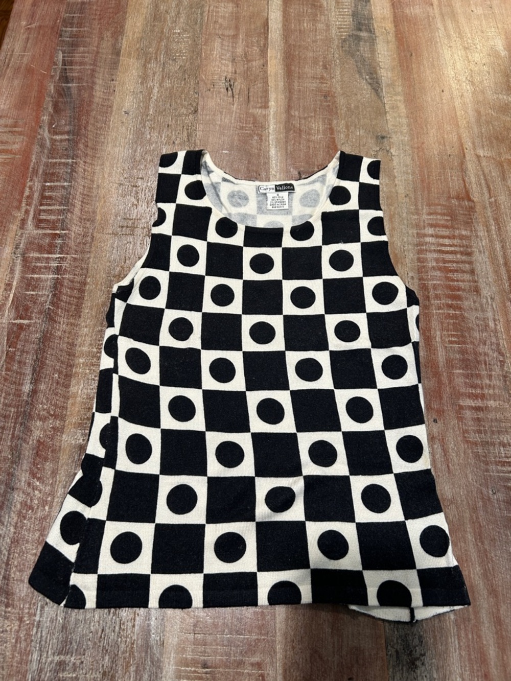 Vintage Silk Knit Black and White Checkerboard Tank by Caryn Vallone